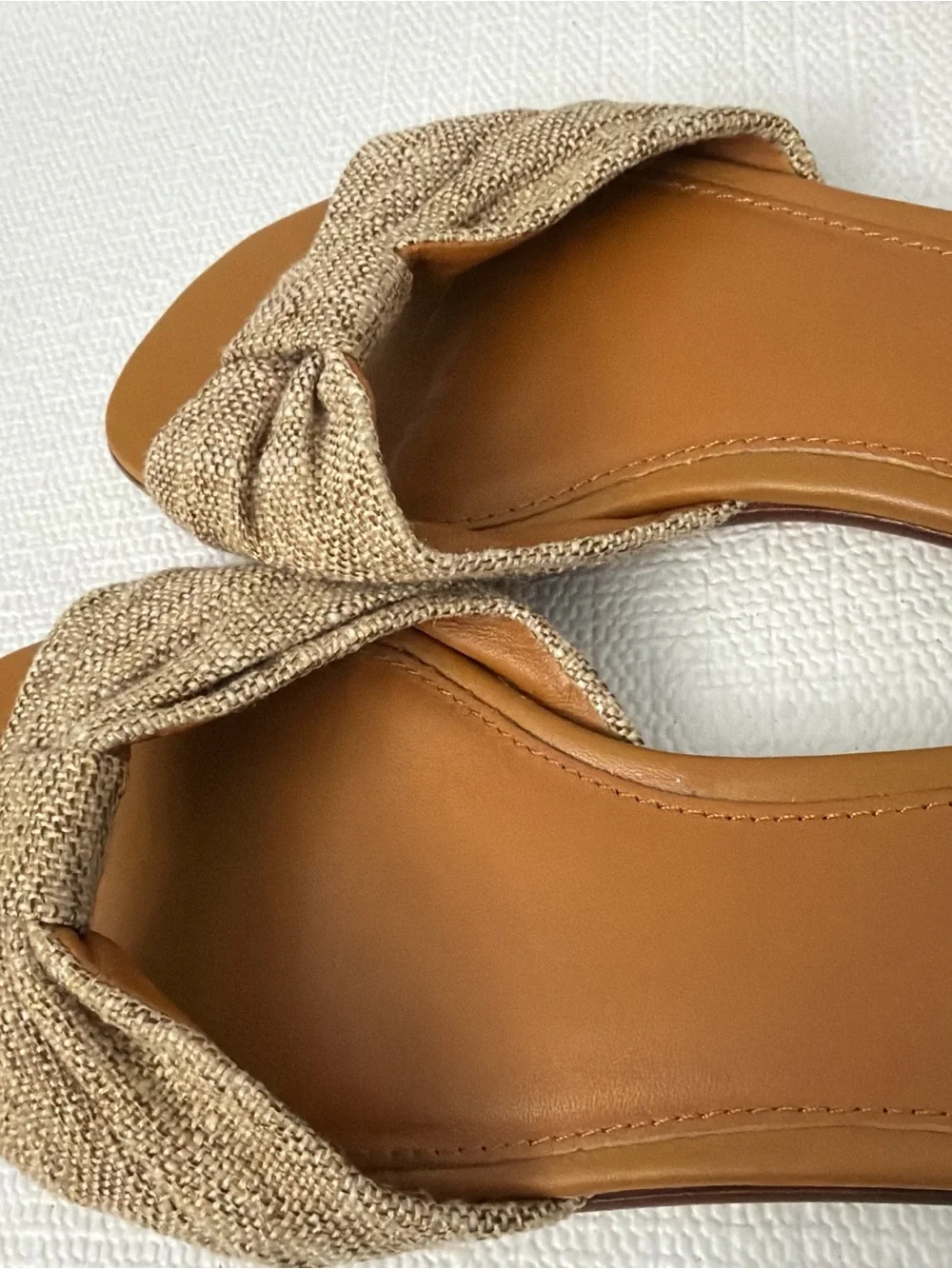 J. McLaughlin Karina Linen Sandals Natural Bow Flats Women’s Size 6.5 Brown - Picture 5 of 9